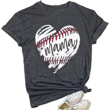 Imagem de Camiseta feminina de beisebol com estampa de mamãe e manga curta estampada com letras de softball, camisetas esportivas casuais, Cinza escuro 5, G