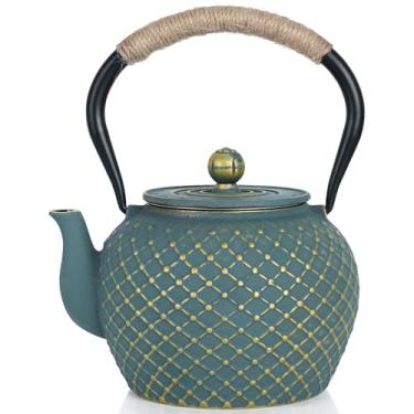 Imagem de Ufine Bule de chá de ferro fundido estilo japonês para fogão com infusor de aço inoxidável folha solta tesubin grade design chaleira azul 1200 ml