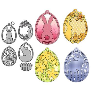 Imagem de YIXUAN Série Happy Easter Matrizes de corte de metal para fazer cartões, coelhos fofos e ovos coloridos, suprimentos de scrapbooking de Páscoa, molde de faca com sacos de envelope para álbuns,