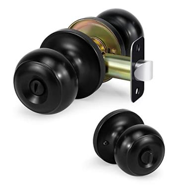 Imagem de LOQRON Maçaneta de porta de privacidade, fechadura de porta interna sem chave, conjunto de fechadura de bola plana sem chave para quarto direito e esquerdo, banheiro, preto fosco, 1 unidade