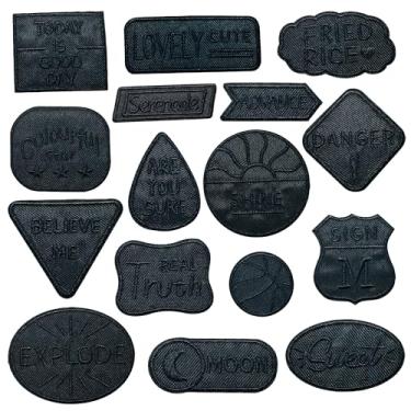 Imagem de Woohome Remendo bordado, 16 peças com aplique de ferro em tecido bordado passar a ferro ou costurar em remendos apliques bordados pretos adesivos adesivos para roupas chapéu jeans