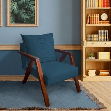 Imagem de Poltrona Monalisa Decorativa Mona Pés de Madeira Maciça Suede Azul Marinho 