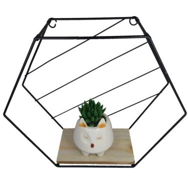 Imagem de Prateleira Hexagonal Metal/Madeira Decoração 25Cm