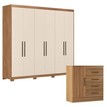 Imagem de Cômoda Montevideu e Guarda Roupa Casal Venice 62080PE Amendola Touch Off White com Pés - Demóbile