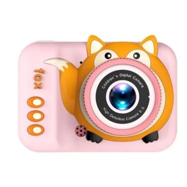 Imagem de Câmera digital infantil, mini filmadora de vídeo, fotos com molduras, recarregável, joogos, música. Acompanha cartão de memória 32gb (Rosa - Raposa)