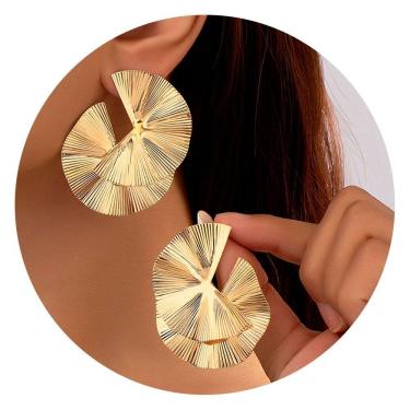 Imagem de Brincos Feminino Trançado Dourado Festas Elegante Moda