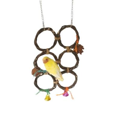 Imagem de Suporte circular de palha para pássaros, poleiros de pássaros, brinquedo de mastigar para papagaios, acessórios para gaiolas de parquinho de pássaros, escada de rede de corda de escalada para
