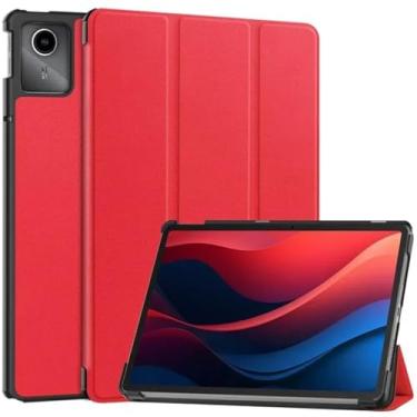 Imagem de Capa para Lenovo Tab M11 27.9 cm Magnetic Tri-Dobrável Tablet Hard Back Shell para Xiaoxin Pad 2024 TB331FC Smart Cover Funda Kids (vermelho, para Tab M11 11 polegadas)