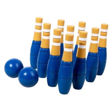 Imagem de Colaxi Conjunto de Boliche de Madeira de 10 Unidades com 10 Pinos E 2 Bolas Jogo de Boliche de Gramado Durável