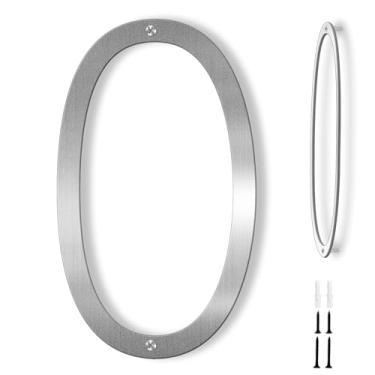 Imagem de ziyue Números de casa de 30,5 cm para fora de casa moderna números de endereço metal flutuante placa de endereço residencial para uso externo de 0-9 (prata 0)