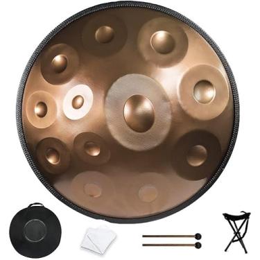 Imagem de Tambor manual de aço de 12 notas, tambores de aço handpan 432HZ, pan manual em ré menor, instrumentos de bateria handpan para com bolsa handpan, tripé de tambor, malho