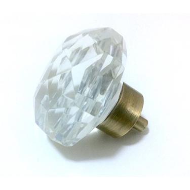 Imagem de Rousso USA Puxador de vidro diamante grande 0550L-AB Base de latão antigo - 5 cm de diâmetro - para duas dobras, móveis, armários e mais