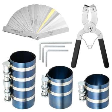 Imagem de Worldity 8 peças de compressor de anel de pistão de 7,6 cm, 10 cm, 15,2 cm, ferramenta de compressor de anel de pistão de motor de carro com alicate, chave hexagonal e medidor de aço inoxidável,