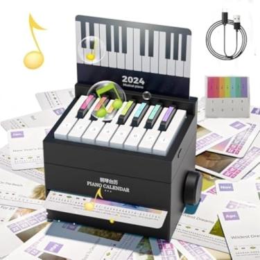 Imagem de Calendário de piano 2025 calendário de mesa, partituras musicais, mini calendário de piano recarregável, presente musical para amigos da família, meninos, meninas (preto)