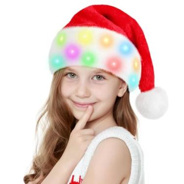 Imagem de Neten Chapéu de Papai Noel de pelúcia com luzes LED, chapéu de Natal iluminado, chapéus de Natal piscando, chapéus de Papai Noel engraçados para adultos ou crianças, Criança, Kid