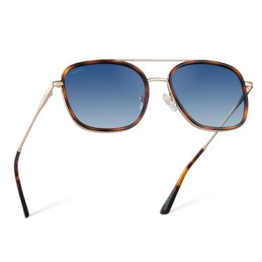 Imagem de WearMe Pro Óculos de sol quadrados polarizados femininos: aviador quadrado moderno com ponte dupla estética vintage, Armação marrom tartaruga/lente azul gradiente, One Size