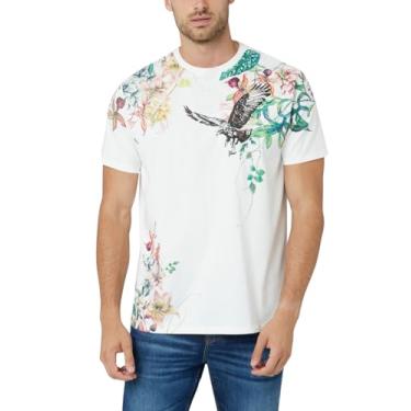 Imagem de GUESS Camiseta masculina de manga curta floral Hawk, Sal branco, M