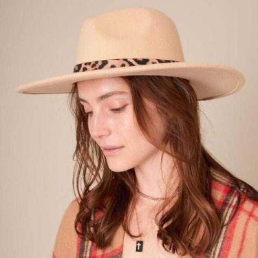 Imagem de Chapéu Fedora Bege de Feltro Feminino com Cinta de Oncinha - Rei Look
