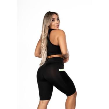 Imagem de Bermuda Biker Fitness com Bolso Verde Academia Cintura Alta Preta - Fr