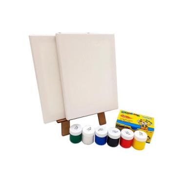 Imagem de Kit Pintura Infantil Mini Cavalete Tintas Telas Pincel - Amor Lindo Bo