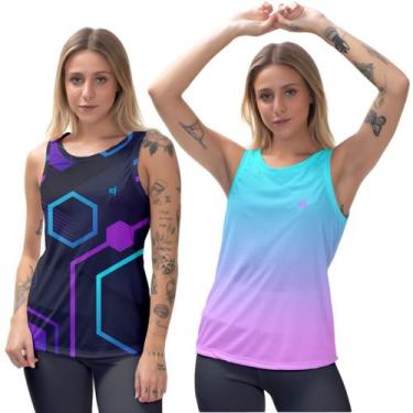 Imagem de Kit 2 Regata Feminina Moda Fitness Cavada Blusa Caminhada Musculação -