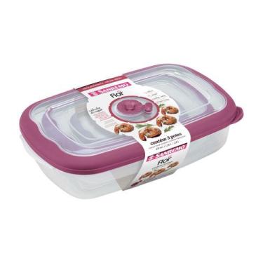 Imagem de Kit 3 Potes Plásticos Retangulares Herméticos Açaí 430ml, 1,26L, 2,4L 