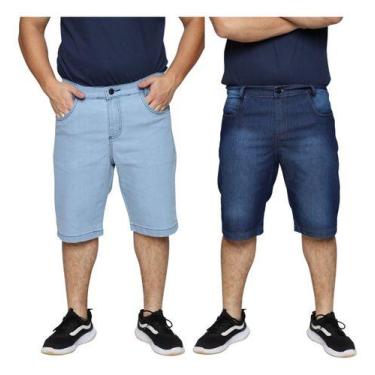 Imagem de Kit 2 Bermuda Jeans Tradicional Masculina Slim Plus Size Premium Algod
