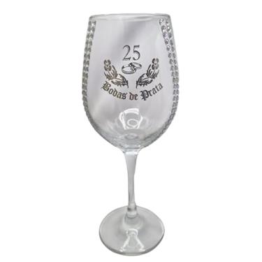 Imagem de META ATACADO, Taça Vidro Bodas de Prata 25 Anos Luxo Casal Vinho