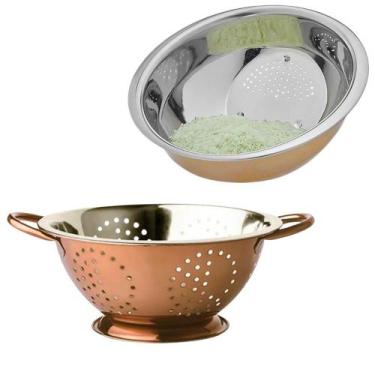 Imagem de Kit 2 Escorredores de Massa Arroz Legumes Aço Inox Rose Gold - Wincy