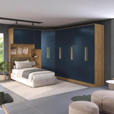 Imagem de Quarto Modular Kappesberg Adapt Nogueira/Azul Profundo 6 Peças 246cm x