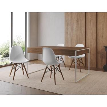 Imagem de Conjunto Industrial Filadelfia 137x90 Ferro Branco Tampo Amendoa 4 Cad