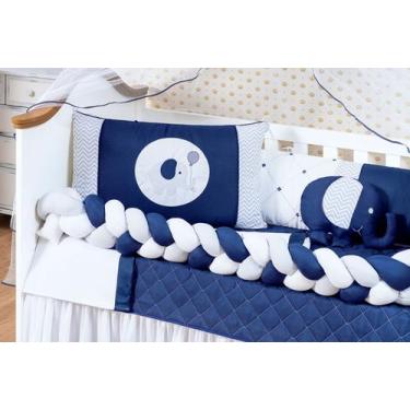 Imagem de Kit enxoval de berço com lençol de algodão 12 peças bebê elefante tran