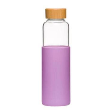 Imagem de Garrafa Vidro Plasvale Com Silicone Roxo 550ml Tampa Bambu