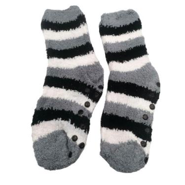 Imagem de Meia Pelúcia infantil Menino Inverno Listras Antiderrapante Quentinha 