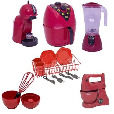 Imagem de Kit Chefe Brinquedo Cozinha Air Fryer Louça Cafeteira 16pç - Altimar