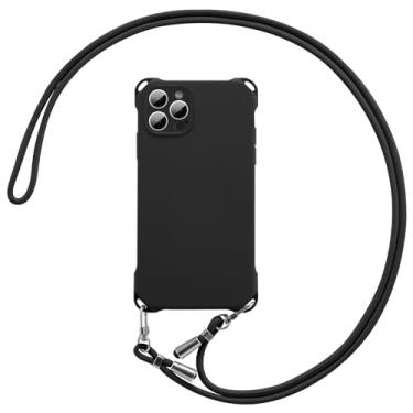 Imagem de ZCDAYE Capa para iPhone 1/5, forro de microfibra antiarranhões, capa de silicone com alça ajustável, capa protetora de telefone à prova de choque para mulheres e homens, preta