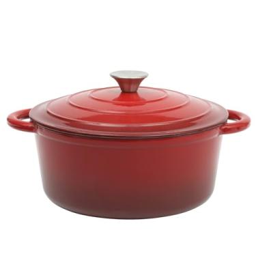 Imagem de Gibson Home Addlestone Panela de forno holandês esmaltada redonda de 5 litros com tampa e alças duplas - vermelho gradiente