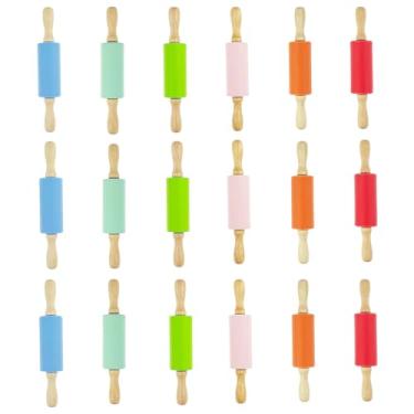 Imagem de Zelerdo Pacote com 18 mini rolo de massa infantil de 23 cm, cabo de madeira para cozinha doméstica (18)