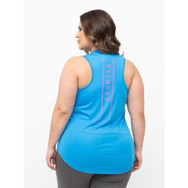 Imagem de Regata Feminina Estampada Plus Size Dry Fit - Fix, Azul, G2