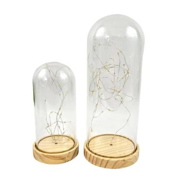 Imagem de Kit 2 Redoma De Vidro Base Madeira Com Led Cupula