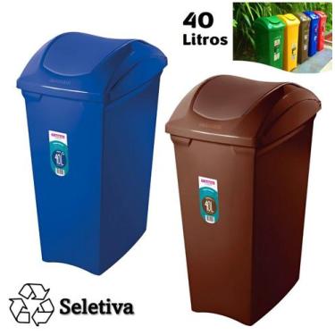 Imagem de Kit 2 Lixeiras 40 Litros Seletivas Para Papel Lixo Orgânico Cesto Tamp