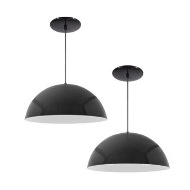 Imagem de Kit 2 Luminária Pendente Meia Lua 34cm Com Interior Branco Brilho Com 