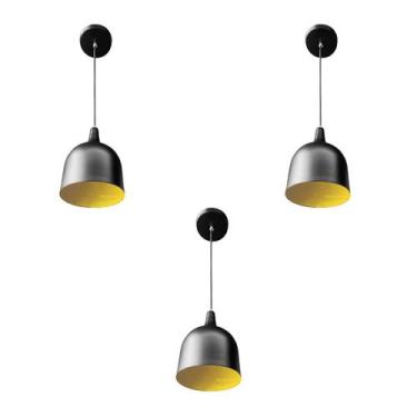 Imagem de Kit 3 Luminária Pendente Gota Com Interior Amarelo Com Fiação 110/220v