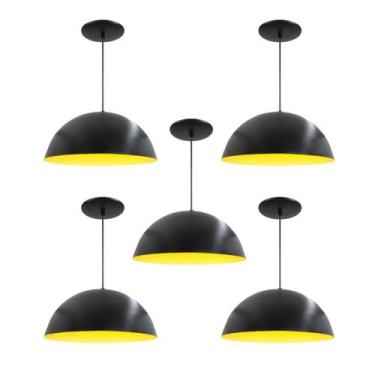 Imagem de Kit 5 Luminária Pendente Meia Lua 50cm Interior Amarelo Com Fiação 110