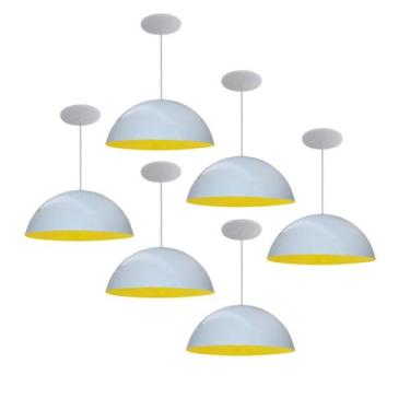 Imagem de Kit 6 Luminária Pendente Meia Lua 50cm Interior Amarelo Com Fiação 110