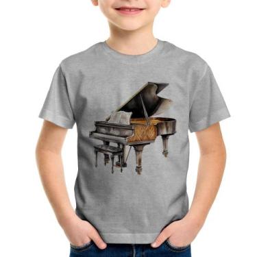 Imagem de Camiseta Infantil Piano Arte - Foca na Moda, Cinza, 8