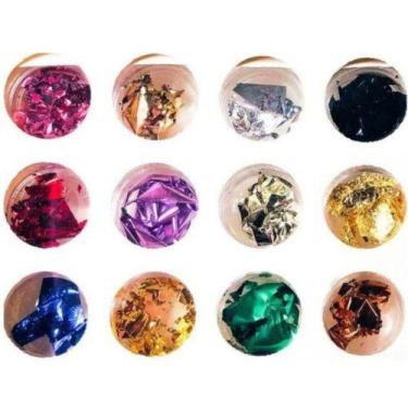 Imagem de Kit 12 Folhas De Ouro Coloridas Decoração Unhas Encapsuladas - oem