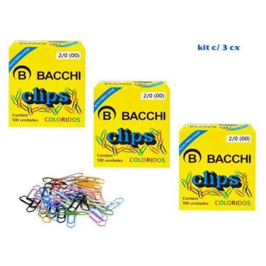 Imagem de Clips 2/0 Colorido 3,2cm 100 Unidades Kit c/ 3 Caixas Bacchi