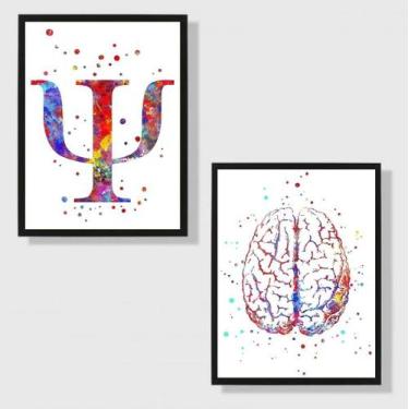 Imagem de Kit 2 Quadros Psicologia Símbolo Aquarela 45x34cm - com vidro - Quadro