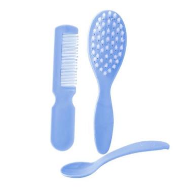 Imagem de Kit  Para Bebê Recém Nascido com Escova e Pente e colher - CEFISA, Azu